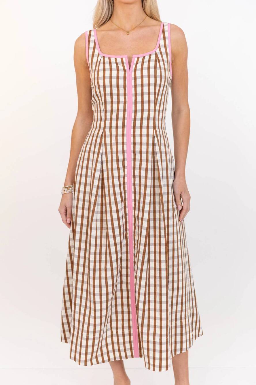 NEW THML neutral pop gingham dress in beige